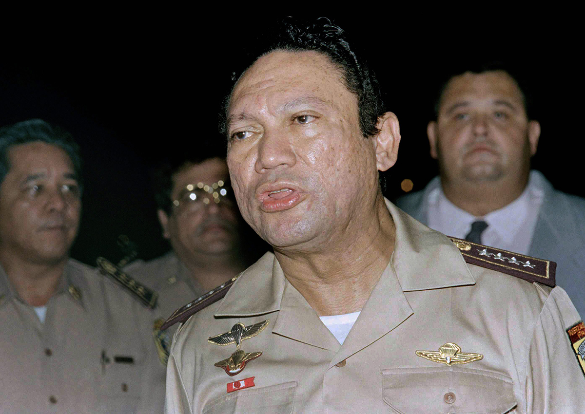 This May 1989 file photo shows General Manuel Antonio Noriega speaking to the press in Panama.