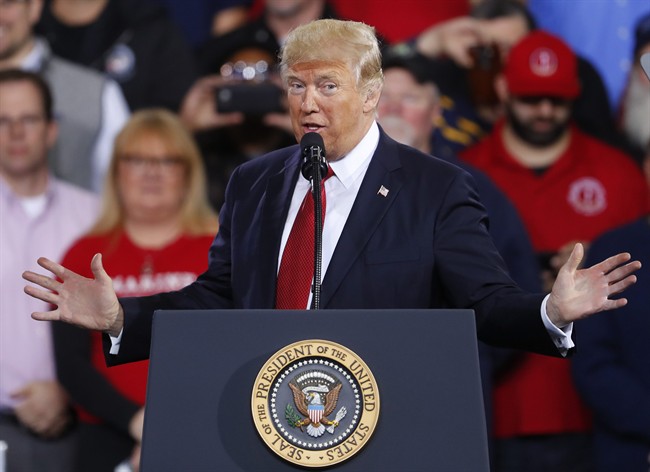 President Donald Trump speaks at the American Center for Mobility, Wednesday, March 15, 2017, in Ypsilanti Township, Mich.