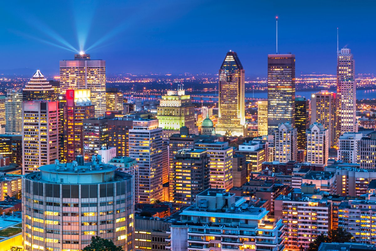 View of downtown Montreal taken from Mount Royal at night.