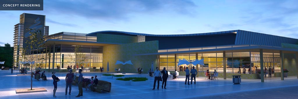 Spruce Grove multi-use sport and event centre exterior rendering.