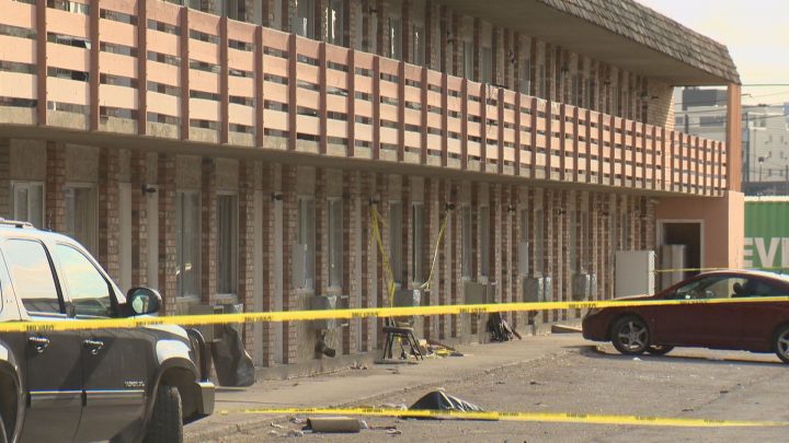 The crime scene at the Northwoods Inn and Suites in Saskatoon on April 18, 2015.
