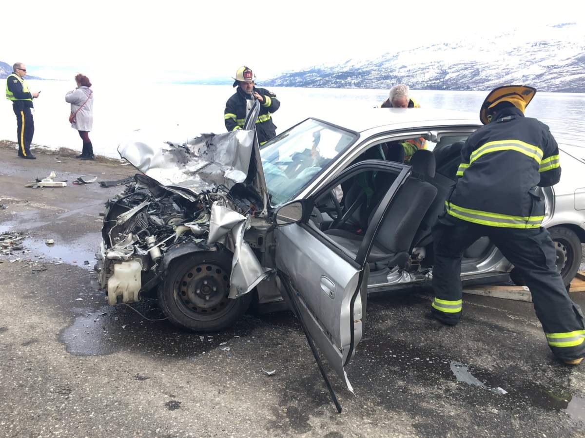 Three vehicle crash Friday on Highway 97 in Peachland.