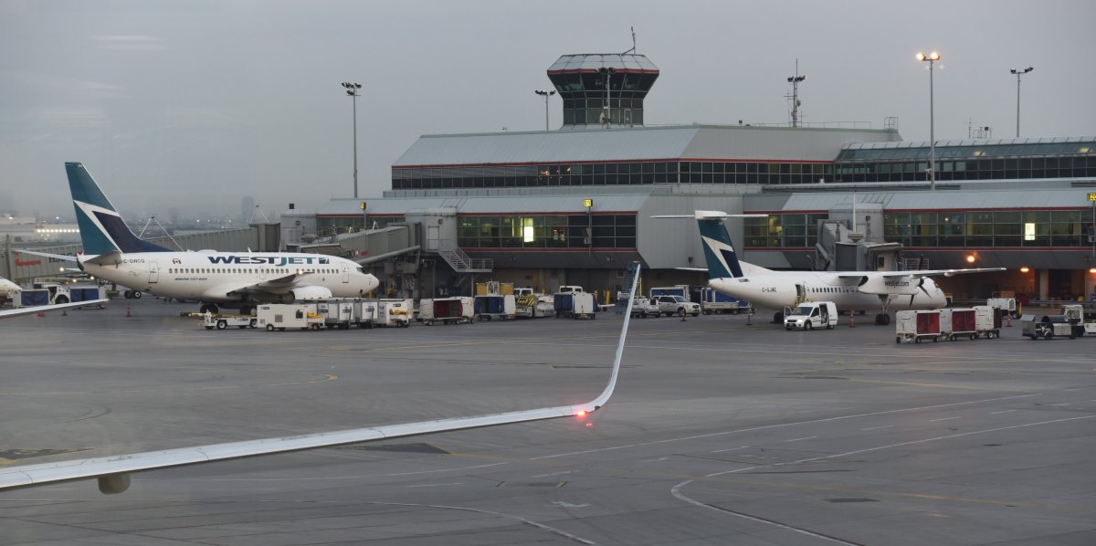 Aircraft are pictured at the gates at Toronto Pearson Airport.