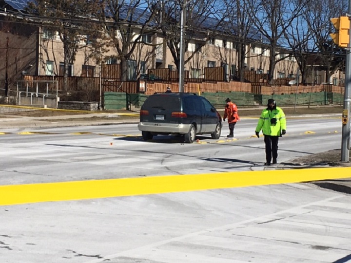 The scene where two children were struck by a minivan in North York Saturday. Sasha Campbell/Global News.
