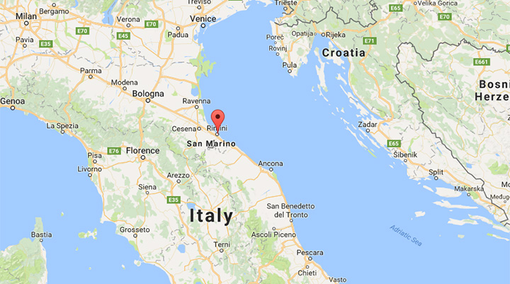 Italian police are investigating the discovery of a woman's body stuffed in a suitcase that was found floating at a marina in the Adriatic port of Rimini.