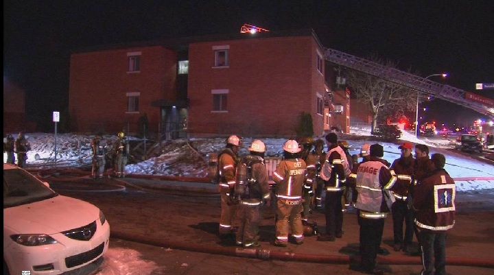 An overnight fire in a residential building in Sainte-Thérèse has left 35 people homeless. Sunday, March 26, 2017.