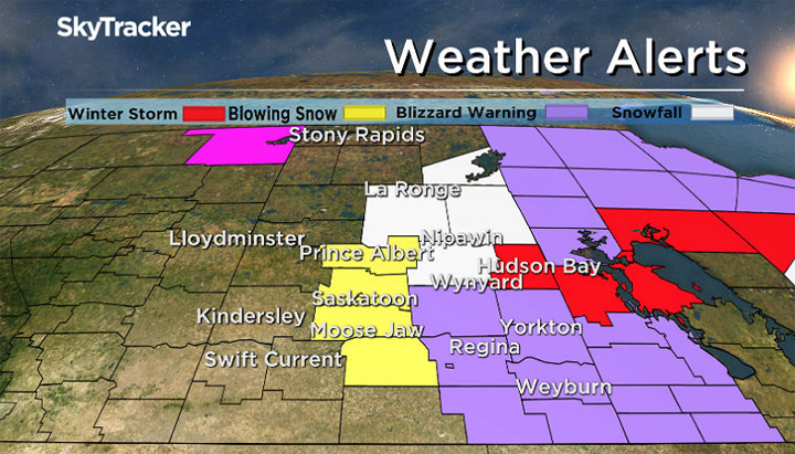 From blizzards to snowfall, many regions in Saskatchewan are under weather warnings or advisories.