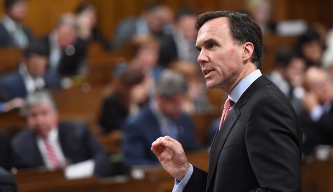 Minister of Finance Bill Morneau responds to a question during question period in the House of Commons on Parliament Hill in Ottawa on Tuesday, March 7, 2017.