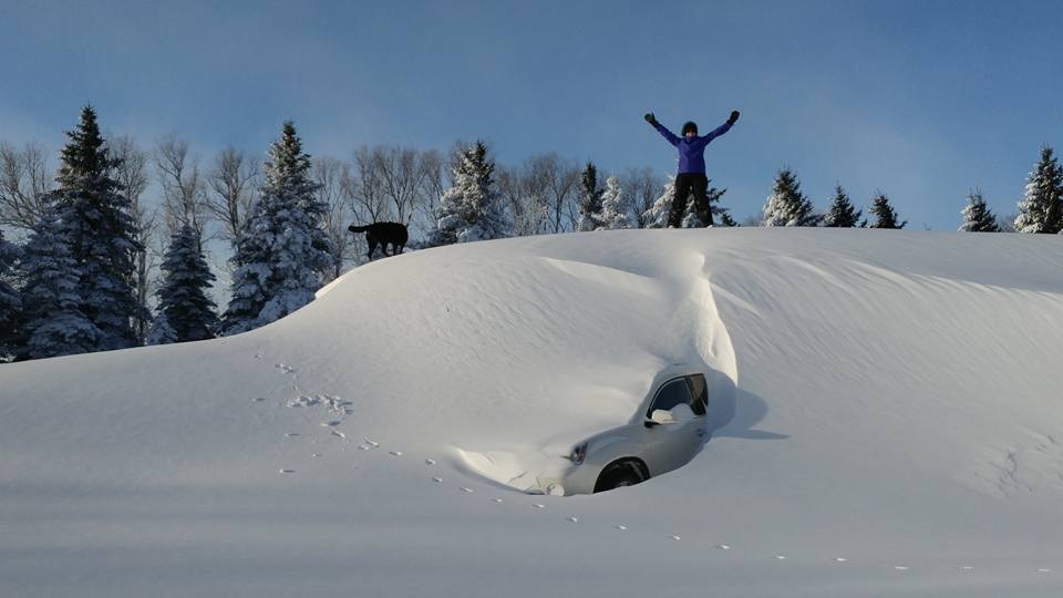 Massive snow drifts left behind after the blizzard in Crystal City, Manitoba.