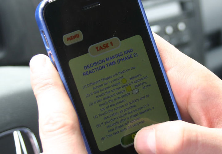 An app designed to warn stoned drivers that they shouldn't be on the road mimics a traditional field sobriety test.