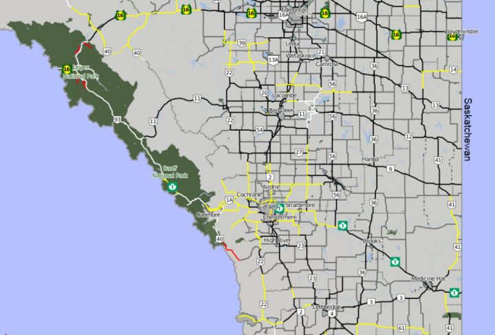 Many roads in and outside of Calgary were rated as snow-covered or icy Sunday night according to 511 Alberta.