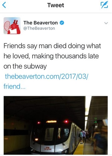 Toronto transit officials express outrage over satirical article poking fun at suicide - image
