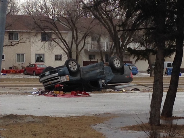 Emergency crews are on scene in the Fort Rouge area after a truck crashed and rolled over Wednesday morning. One person is in critical condition.