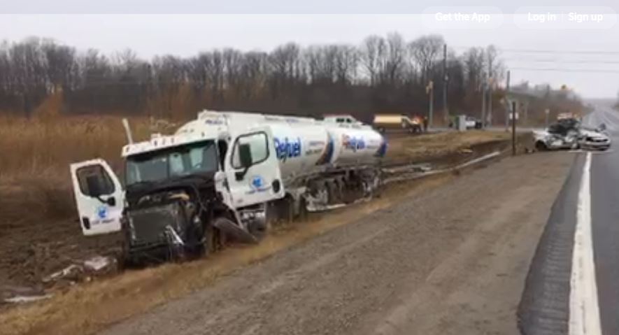 A vehicle and fuel tanker collided on Highway 6 near Brock Rd. on March 27.