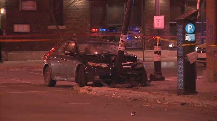 According to Montreal police spokesman, Jean-Pierre Brabant, the pedestrian was getting into a car on the passenger side when he was hit by an oncoming vehicle. The driver involved in the collision then slammed into a lamppost. Sunday, March 5, 2017.