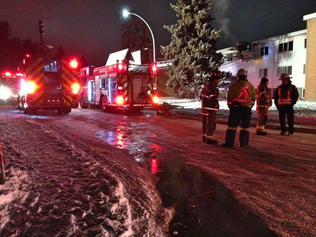 Edmonton fire crews were called just after 2 a.m. Tuesday to the Twin Pines apartment building in the west-central McQueen neighbourhood. March 7, 2017.