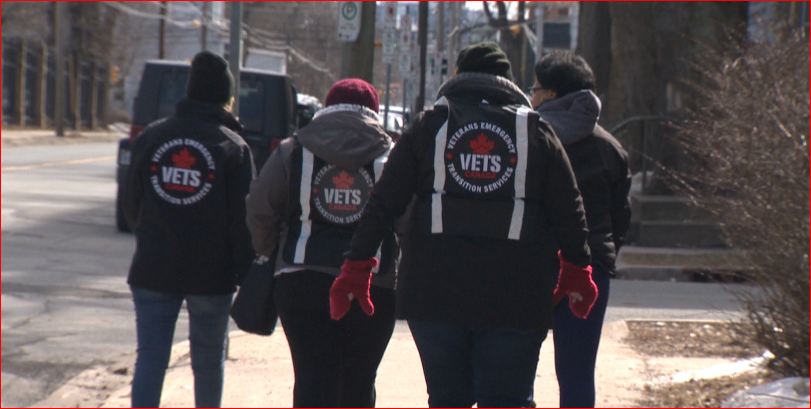 Volunteers with VETS Canada walk the streets of Halifax in search of homeless female veterans. 