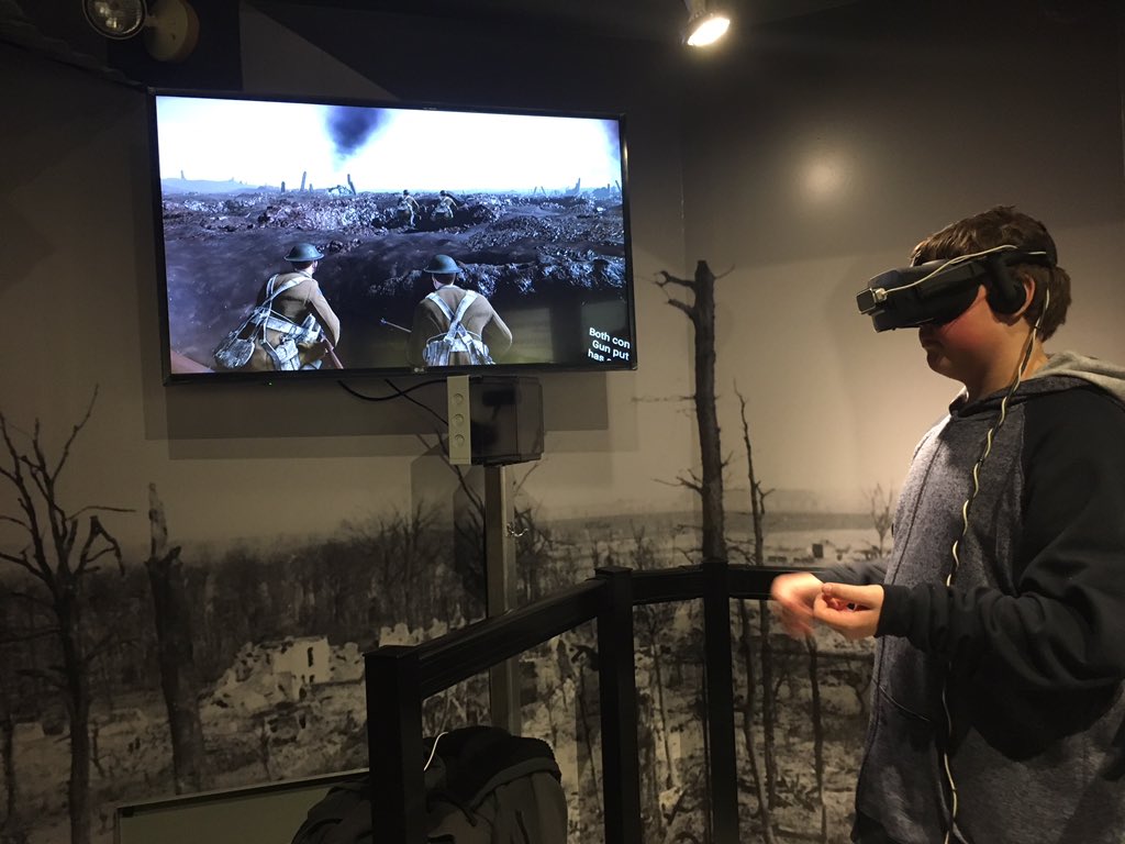 Elijah Summerfield tries out the Royal Canadian Regiment Museum's new Vimy Ridge virtual reality experience.
