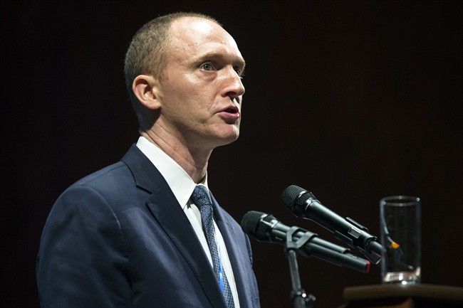 FILE - In this Friday, July 8, 2016, file photo, Carter Page, then adviser to U.S. Republican presidential candidate Donald Trump, speaks at the graduation ceremony for the New Economic School in Moscow, Russia. Page, once a little-known investment banker-turned-adviser in the outer circle of the improbable Trump campaign, is emerging as a central figure in the controversy surrounding campaign connections to Russia. 