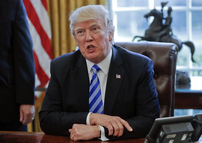 President Donald Trump talks about the health care overhaul bill, Friday, March 24, 2017, in the Oval Office of the White House in Washington.