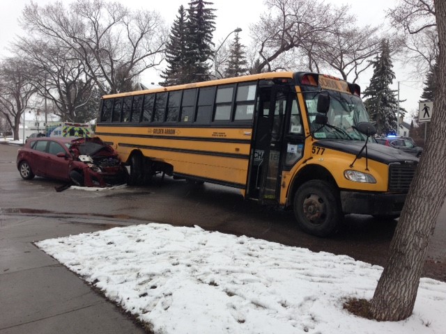 Two children had minor abrasions after a crash involving their school bus and a car on Tuesday, April 18, 2017.