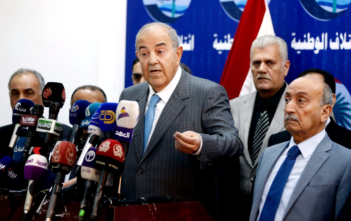 Former Prime Minister, Ayad Allawi, speaks to reporters during a press conference in Baghdad, Iraq, Sunday, March 20, 2016. 