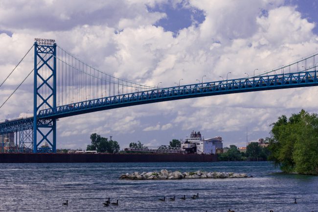 The Ambassador bridge seen from the Canadian side of the Detroit River in Windsor, Ont., July 19, 2016. 