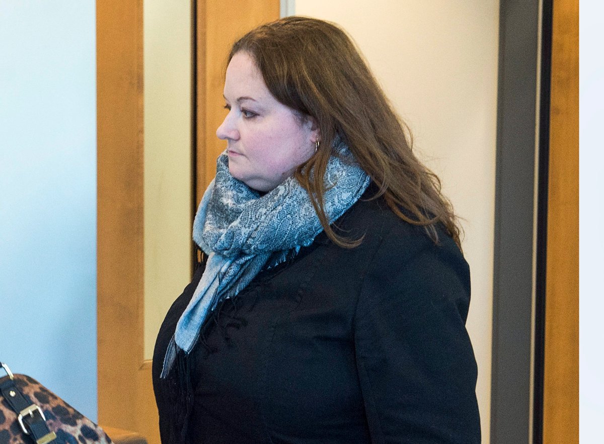 Dr. Sarah Dawn Jones heads from provincial court in Bridgewater, N.S. on Monday, April 3, 2017. Jones is charged with with drug trafficking after police accused her of prescribing 50,000 oxycodone and other pills to a patient who never received them. 