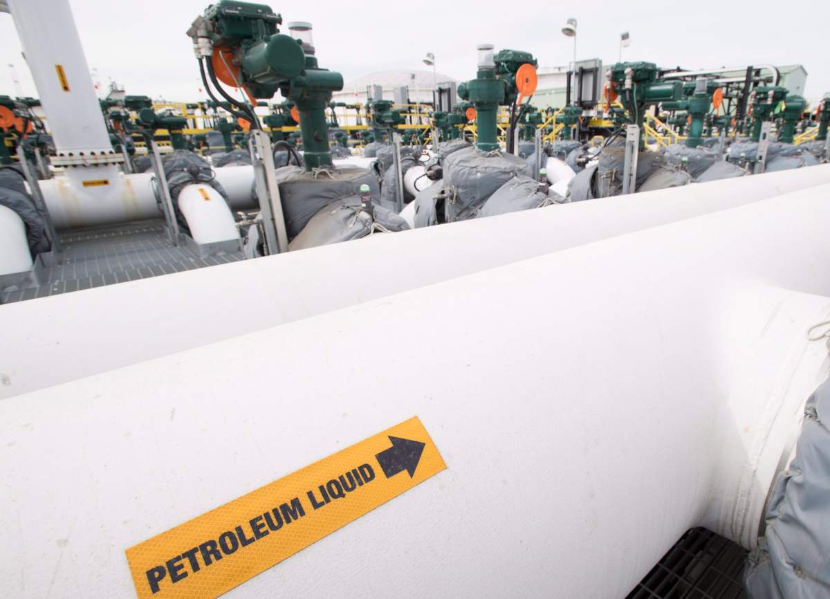 Pipes are seen at the Kinder Morgan Trans Mountain facility in Edmonton, Alta., Thursday, April 6, 2017.