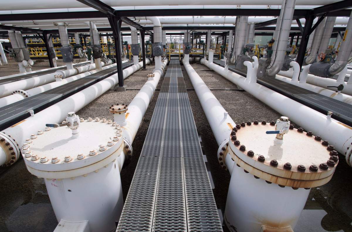 Pipes are seen at the Kinder Morgan Trans Mountain facility in Edmonton, Alta., Thursday, April 6, 2017.