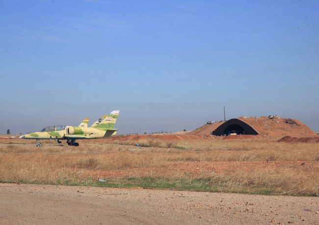 Syrian warplanes in the Kweiras air base east of Aleppo, Syria, Nov. 11, 2015. 
