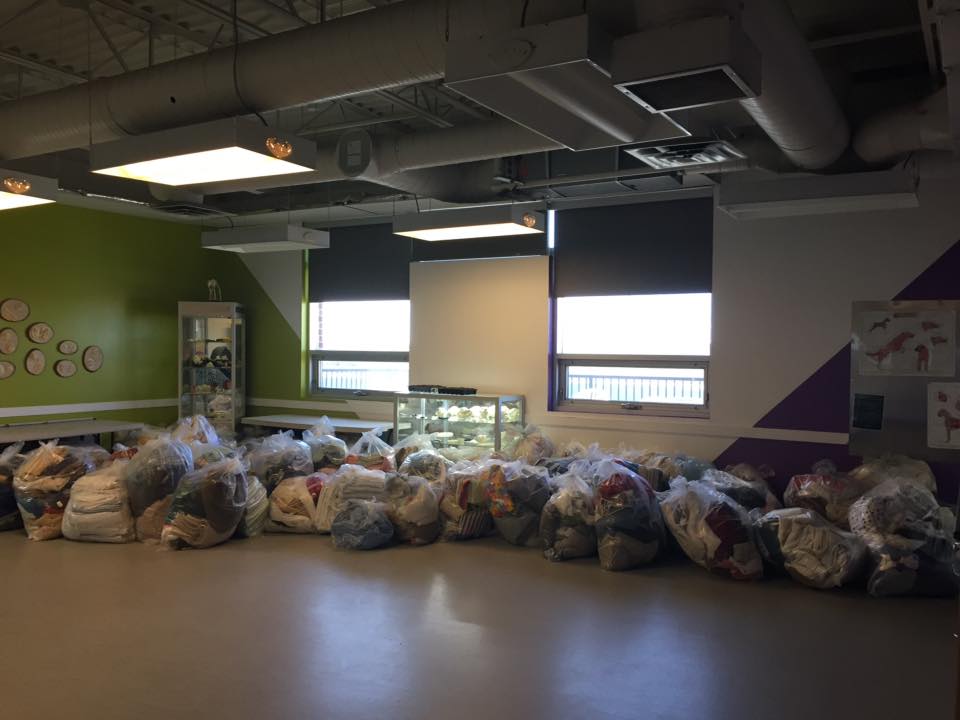 Bags of donated linens are seen at the Calgary Humane Society. 