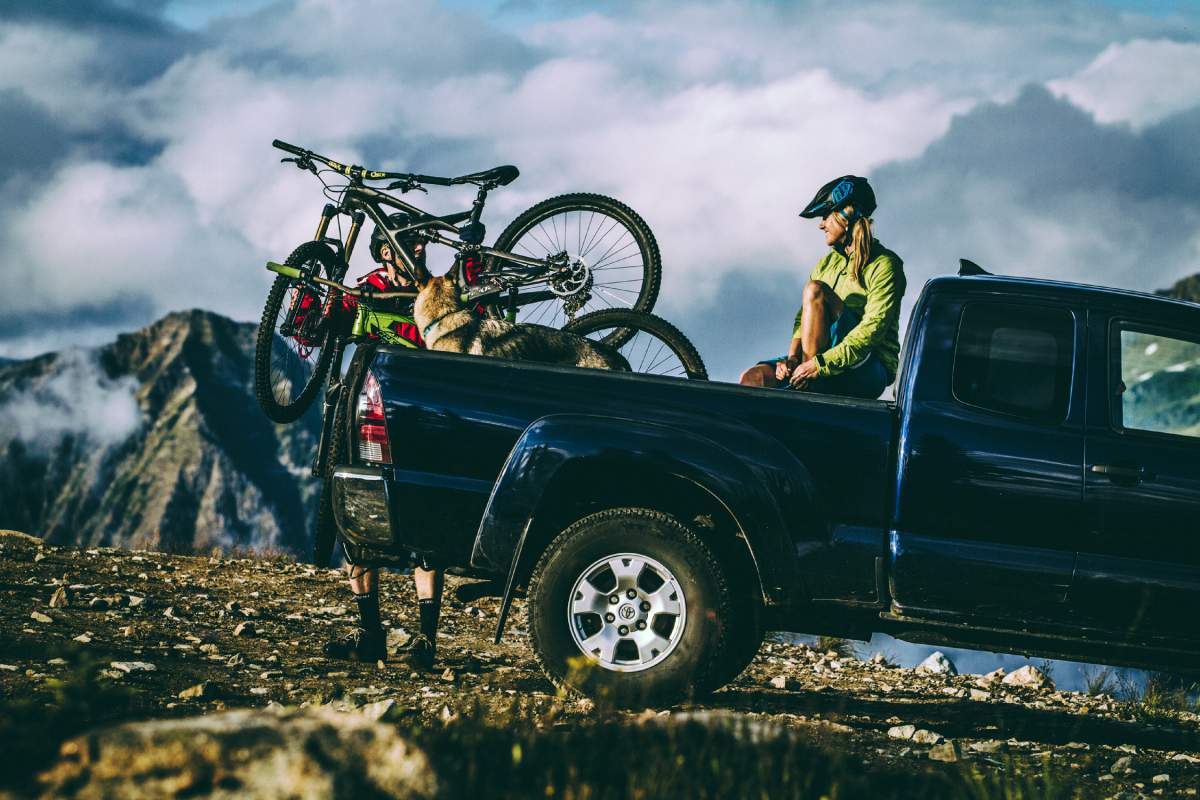 Loading the truck for mountain biking on the Monashee Mountains