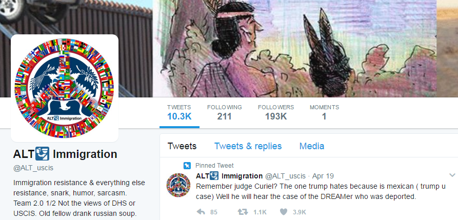 The @alt_uscis Twitter account.