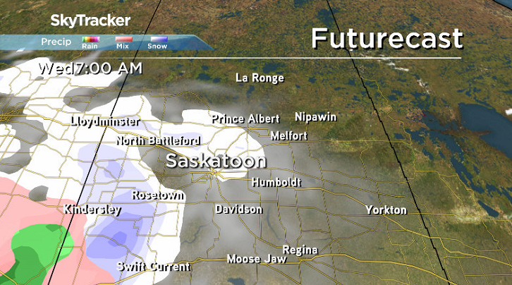 There is a chance of snow on Wednesday in Saskatoon as an upper low pushes into western Saskatchewan.