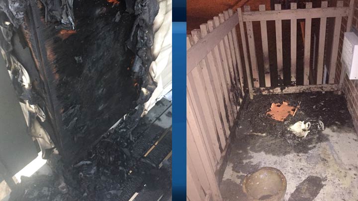 The Saskatoon Fire Department responded to balcony fires on Matheson Drive (left) and Confederation Drive (right) Thursday.