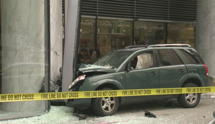 An SUV crashed into a posh Downtown Vancouver hotel on Saturday morning.