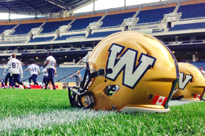 A Winnipeg Blue Bombers helmet is seen in this file photo. 