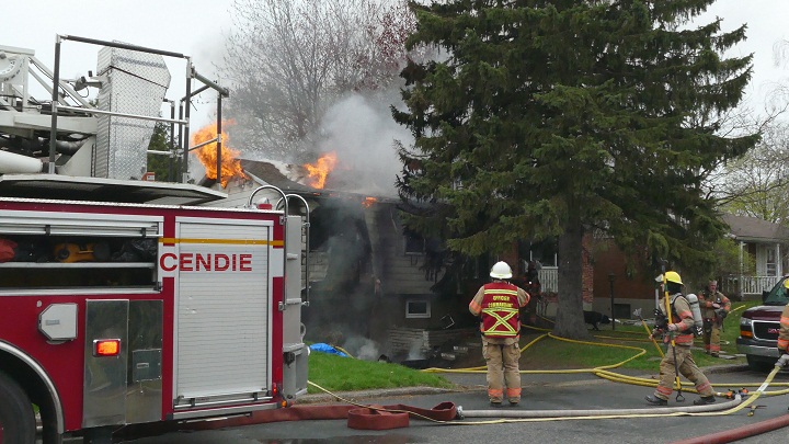 A man was injured in a residential fire on Maroc Street in Brossard. Sunday, April 30, 2017.