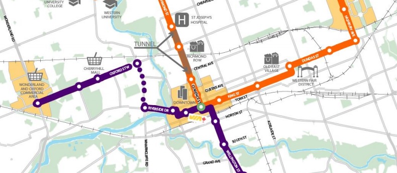 A map of the city's preferred bus rapid transit routes in London.