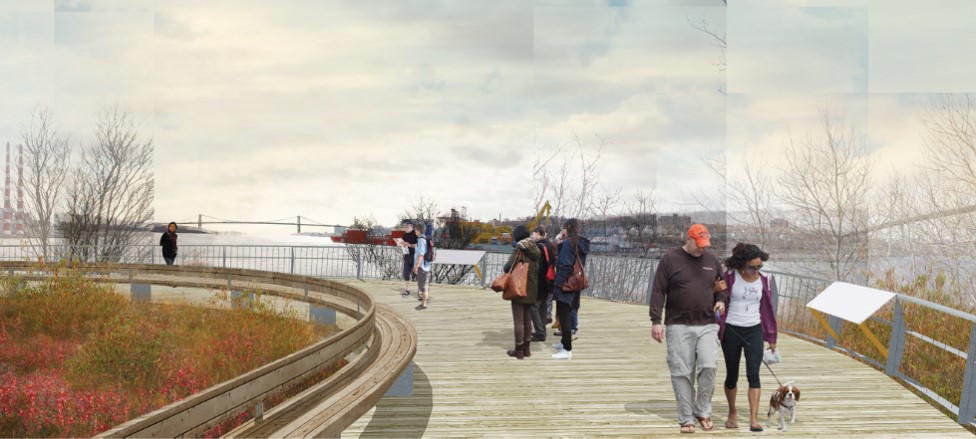 A concept image of the lookout loop at the shoreline of Dartmouth's Shannon Park.