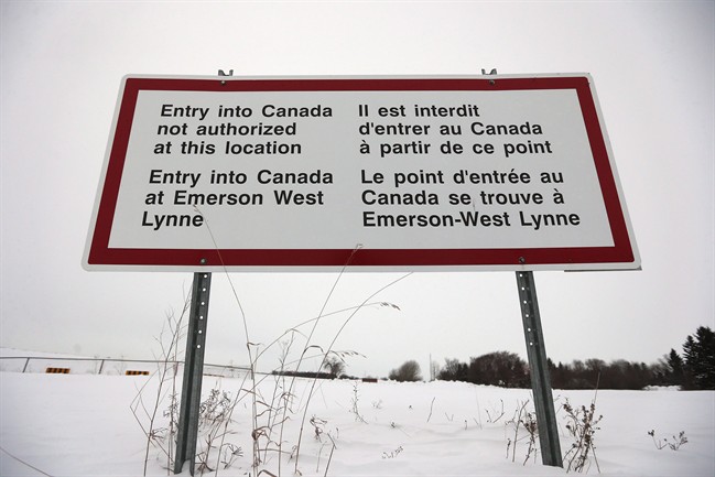A border sign near Emerson, Manitoba.