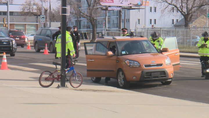 A cyclist was sent to hospital after he was struck by a vehicle in the area of Stadium Road and 112 Street Friday, April 28, 2017. 