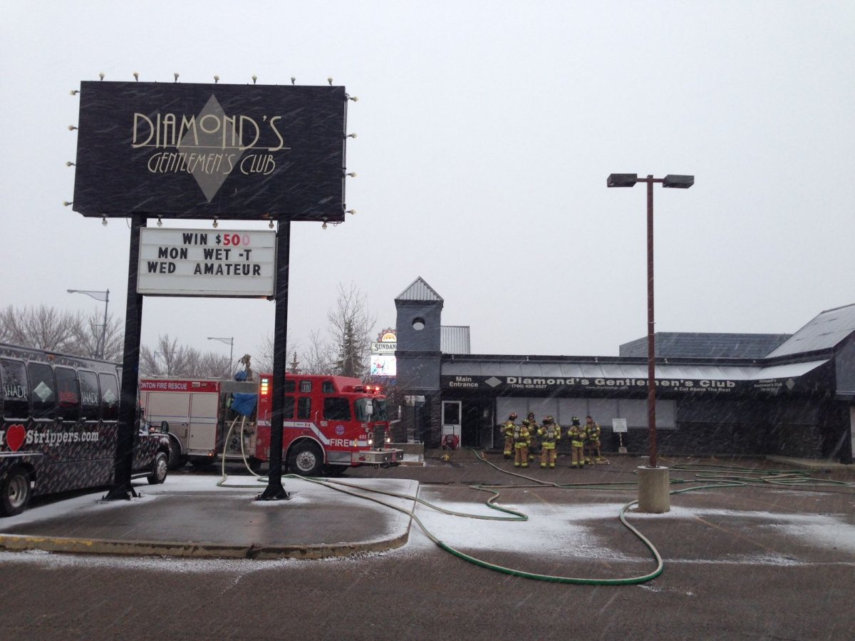 Edmonton firefighters on scene at a fire at Diamonds Gentlemen's club, Tuesday, April 18, 2017. 