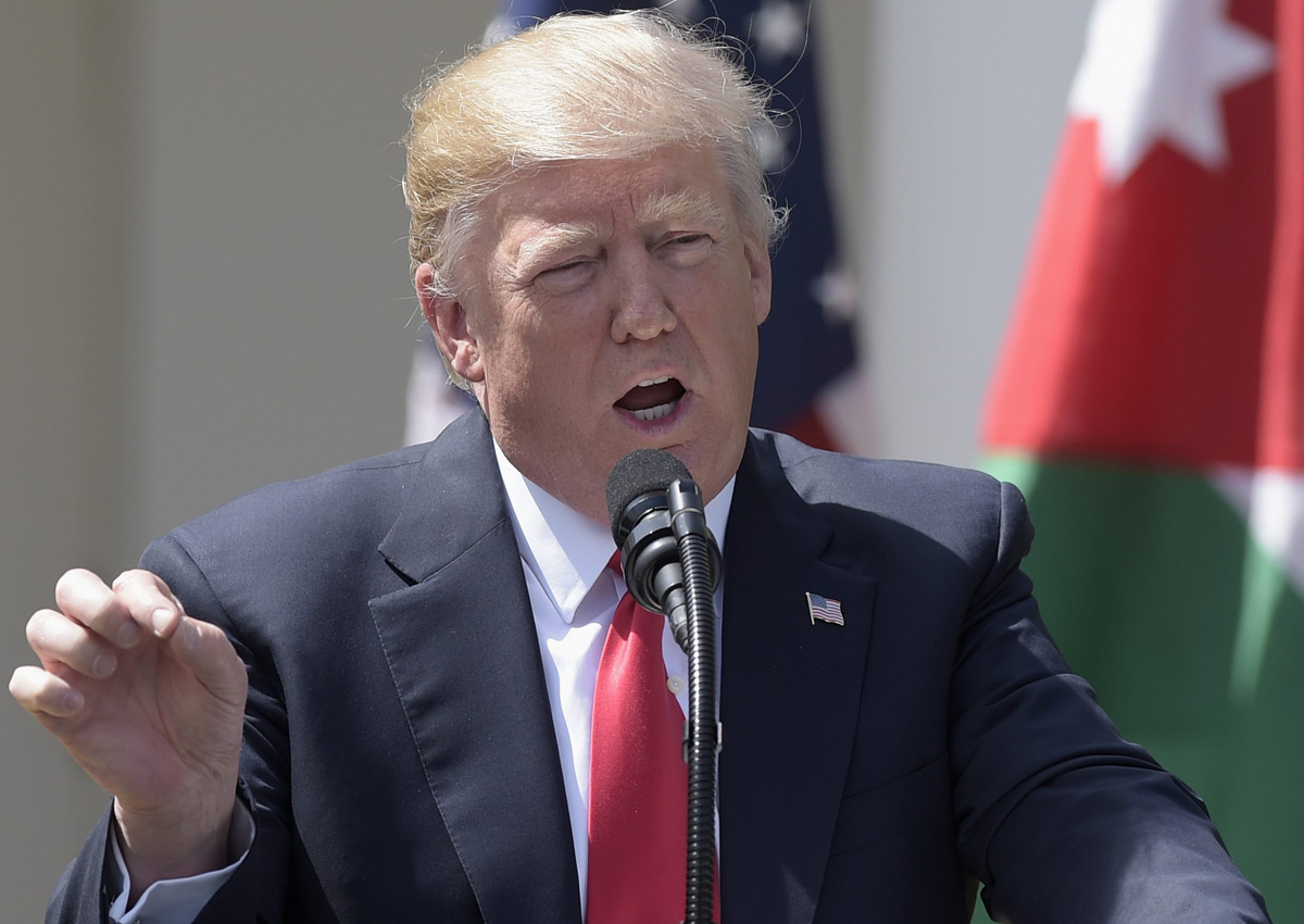 President Donald Trump speak during a news conference with Jordan's King Abdullah II in the Rose Garden of the White House in Washington, Wednesday, April 5, 2017.