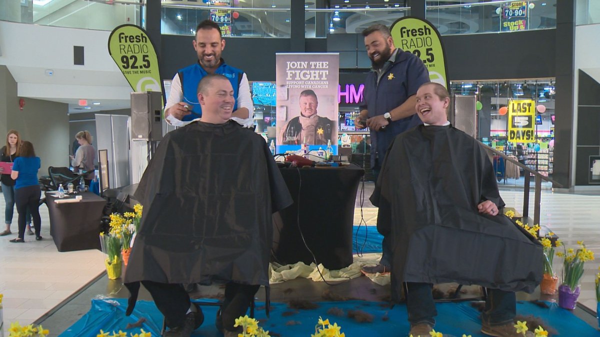 Edmonton firefighters shave heads for Canadian Cancer Society "Fire up the Fight" Fundraiser.