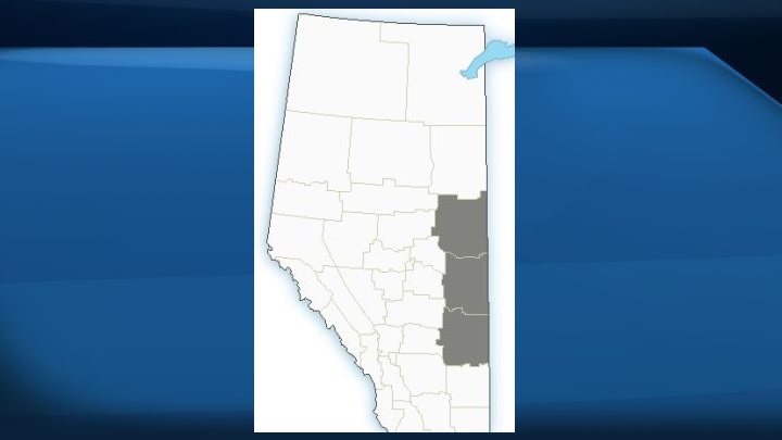A map of Alberta showing areas under a fog advisory on April 19, 2017.