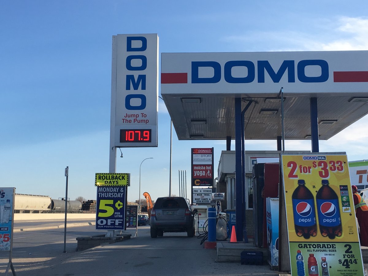 Gas prices around Winnipeg have spiked to 107.9 cents a litre. 