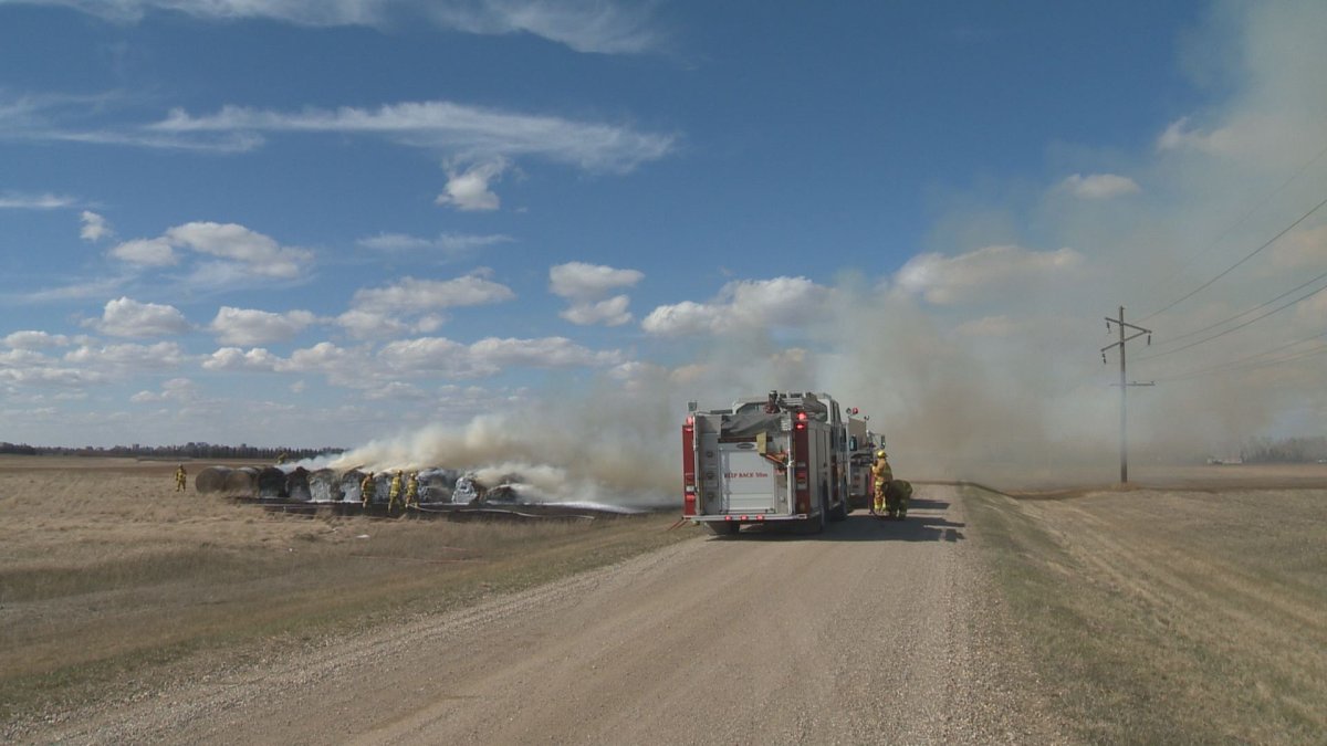 Hay bales on fire in southeast Regina Regina Globalnews.ca