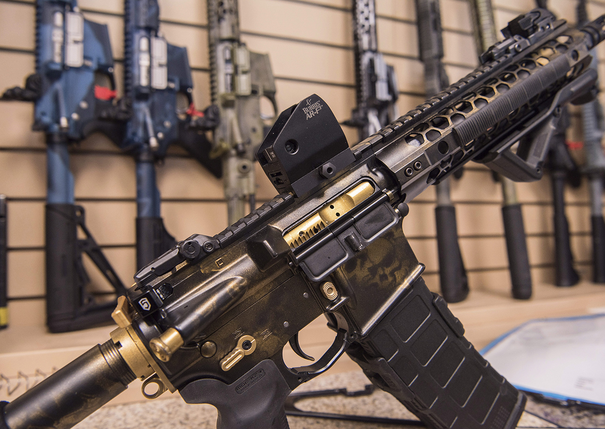 In this photo taken March 15, 2017, an AR-15 style  rifle manufactured by Battle Rifle Co. is display in Webster, Texas.